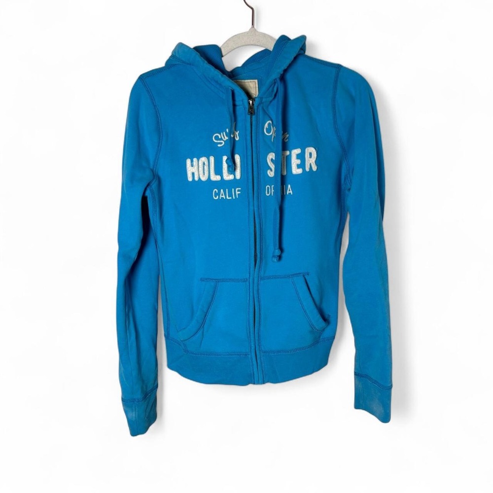 Y2k Hollister California Full Zip thermal Hoodie Womens M Blue Embroidered
